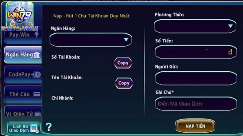 Nạp tiền Win79 qua ngân hàng trực tuyến
